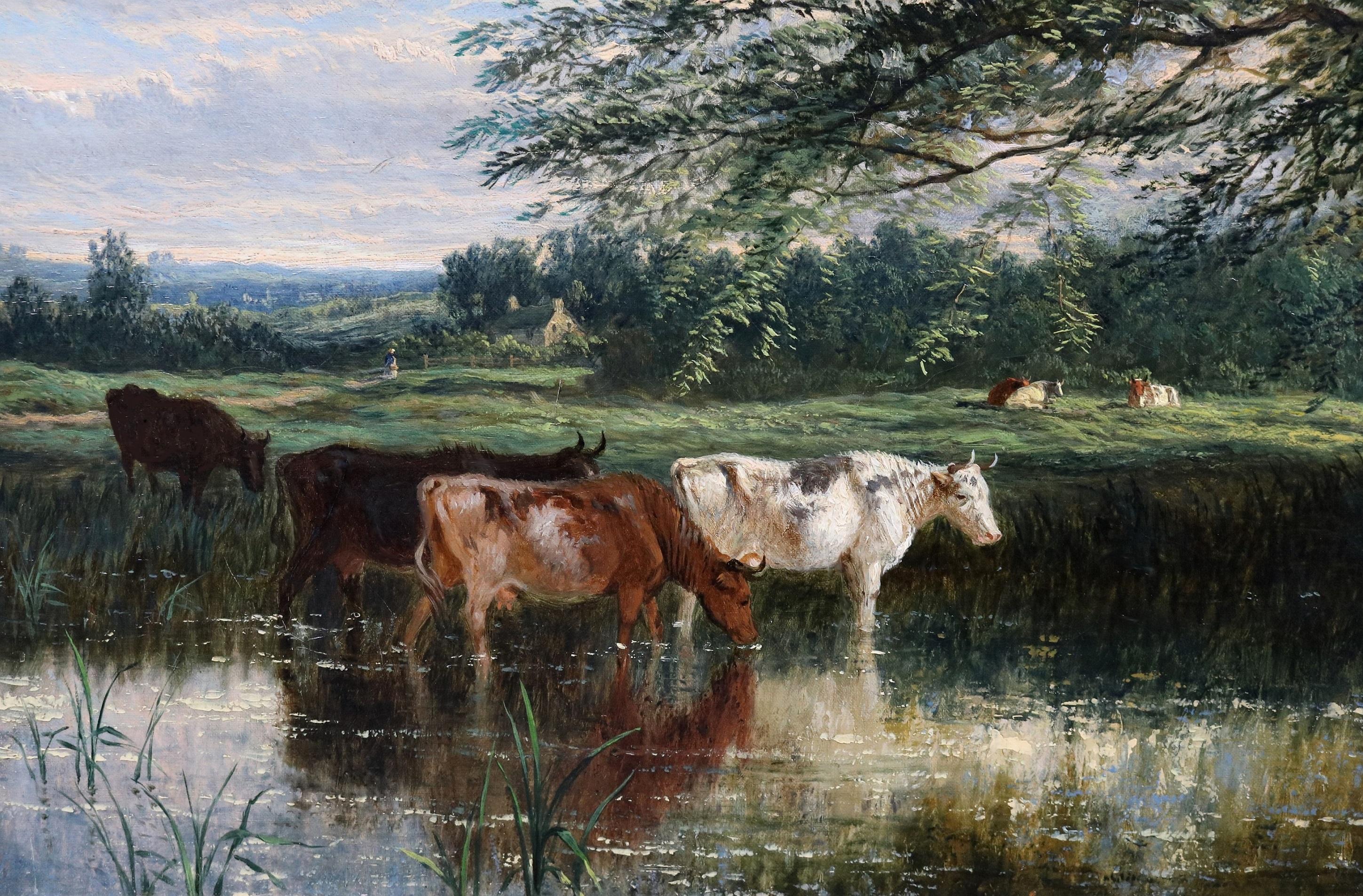 Sombra de verano - Pintura al óleo del siglo XIX de un paisaje fluvial inglés de Lancashire en venta 1