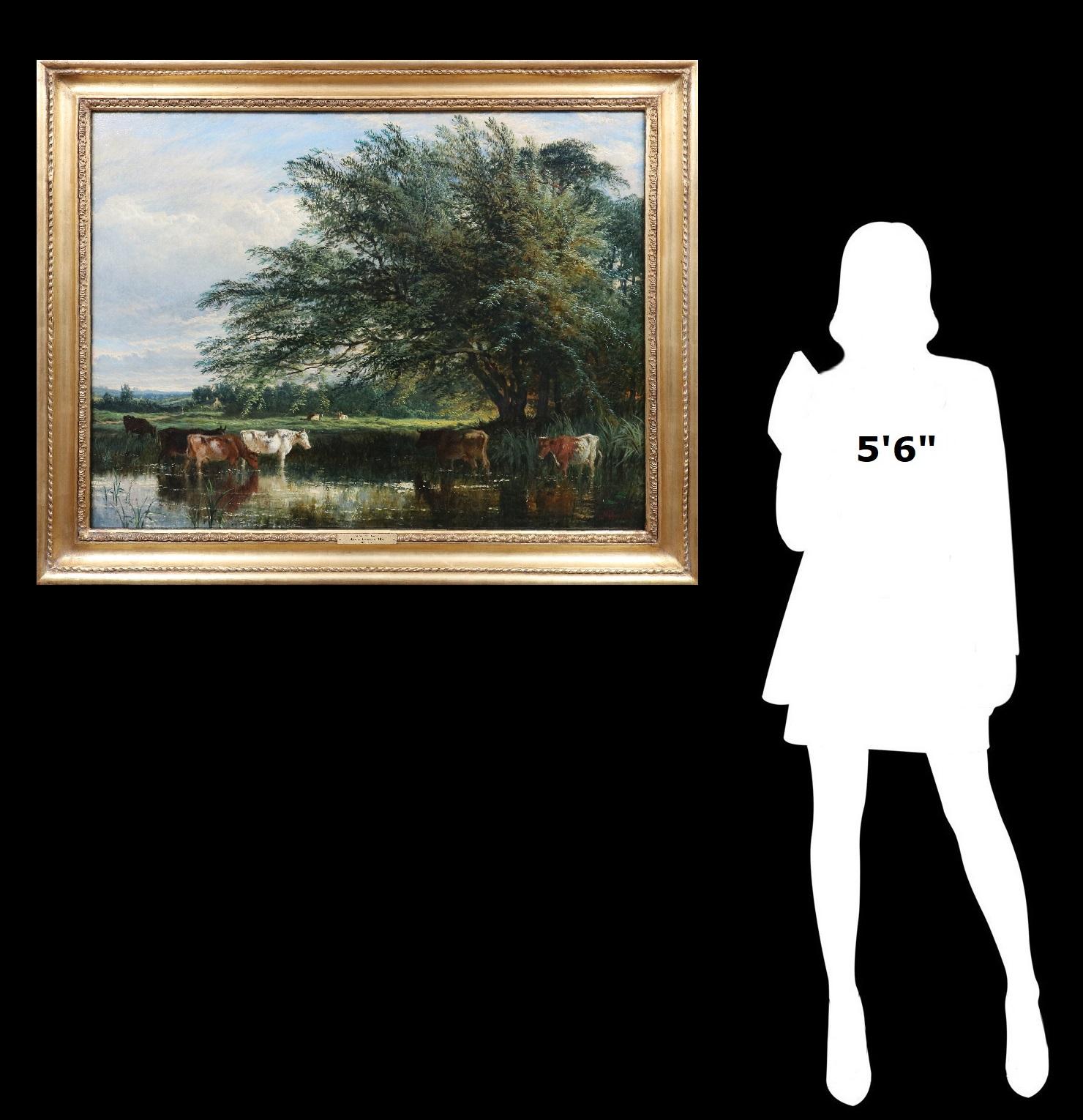 Sombra de verano - Gran óleo del siglo XIX Paisaje fluvial inglés de Yorkshire - Painting Escuela inglesa de Henry Dawson