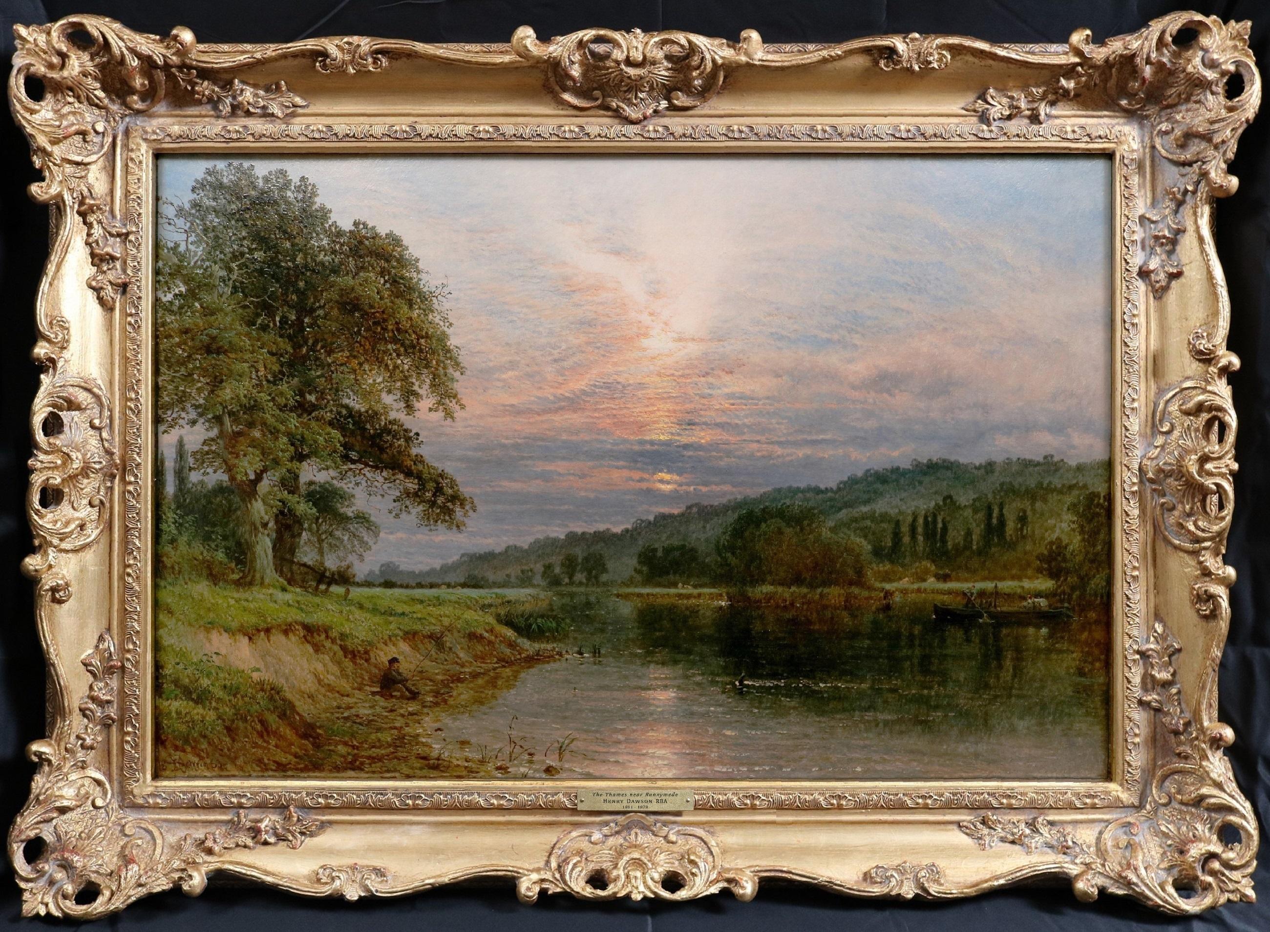 ‘The Thames near Runnymede’ by Henry Dawson R.B.A. (1811-1878). 

The painting – which depicts an angler fishing on the riverbank under a spectacular evening sunset – is signed by the artist and dated 1863.

Although a student of James Baker Pyne