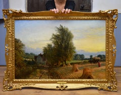 La moisson - Peinture à l'huile du 19ème siècle:: Paysage d'été anglais avec coucher de soleil