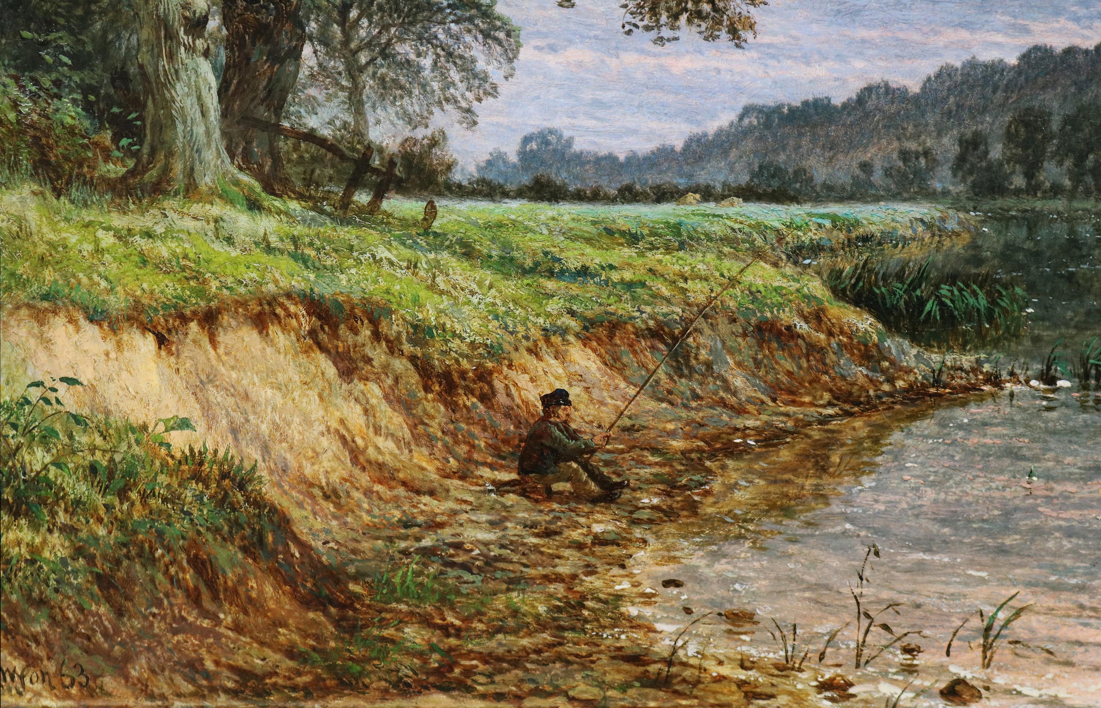 Il Tamigi vicino a Runnymede - Pittura ad olio del XIX secolo Paesaggio fluviale 3