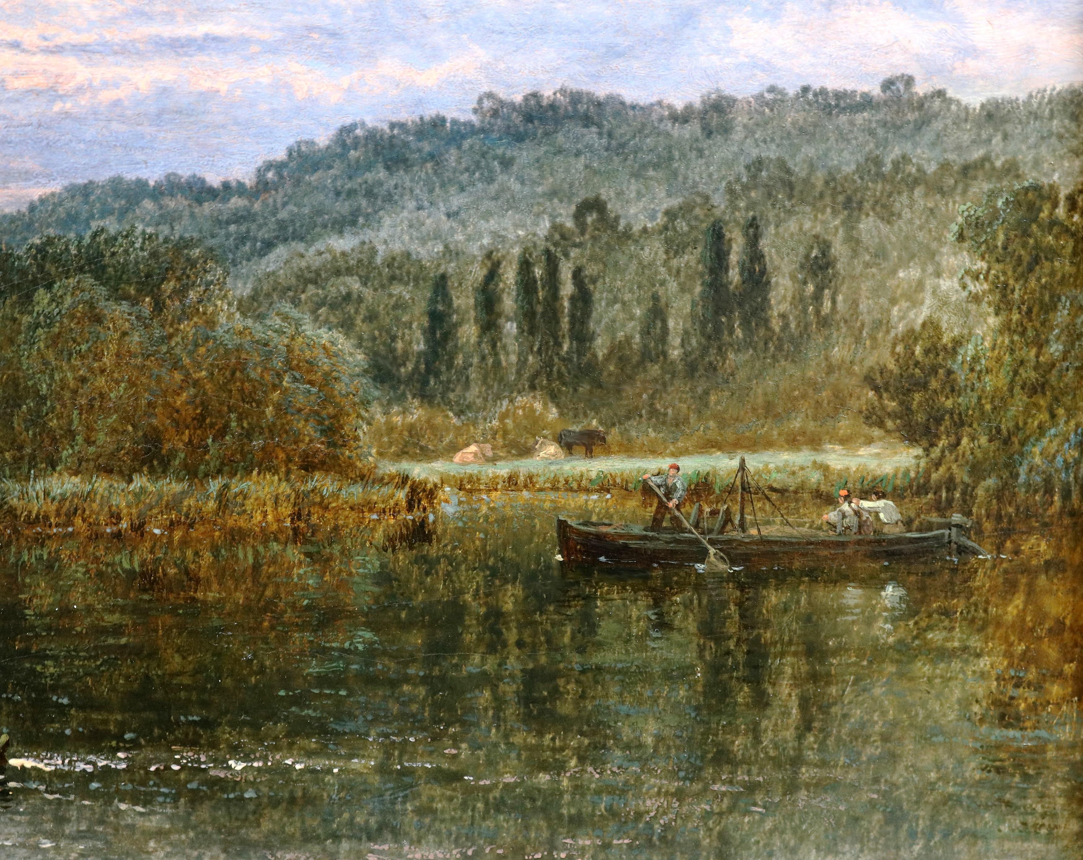 Il Tamigi vicino a Runnymede - Pittura ad olio del XIX secolo Paesaggio fluviale 4