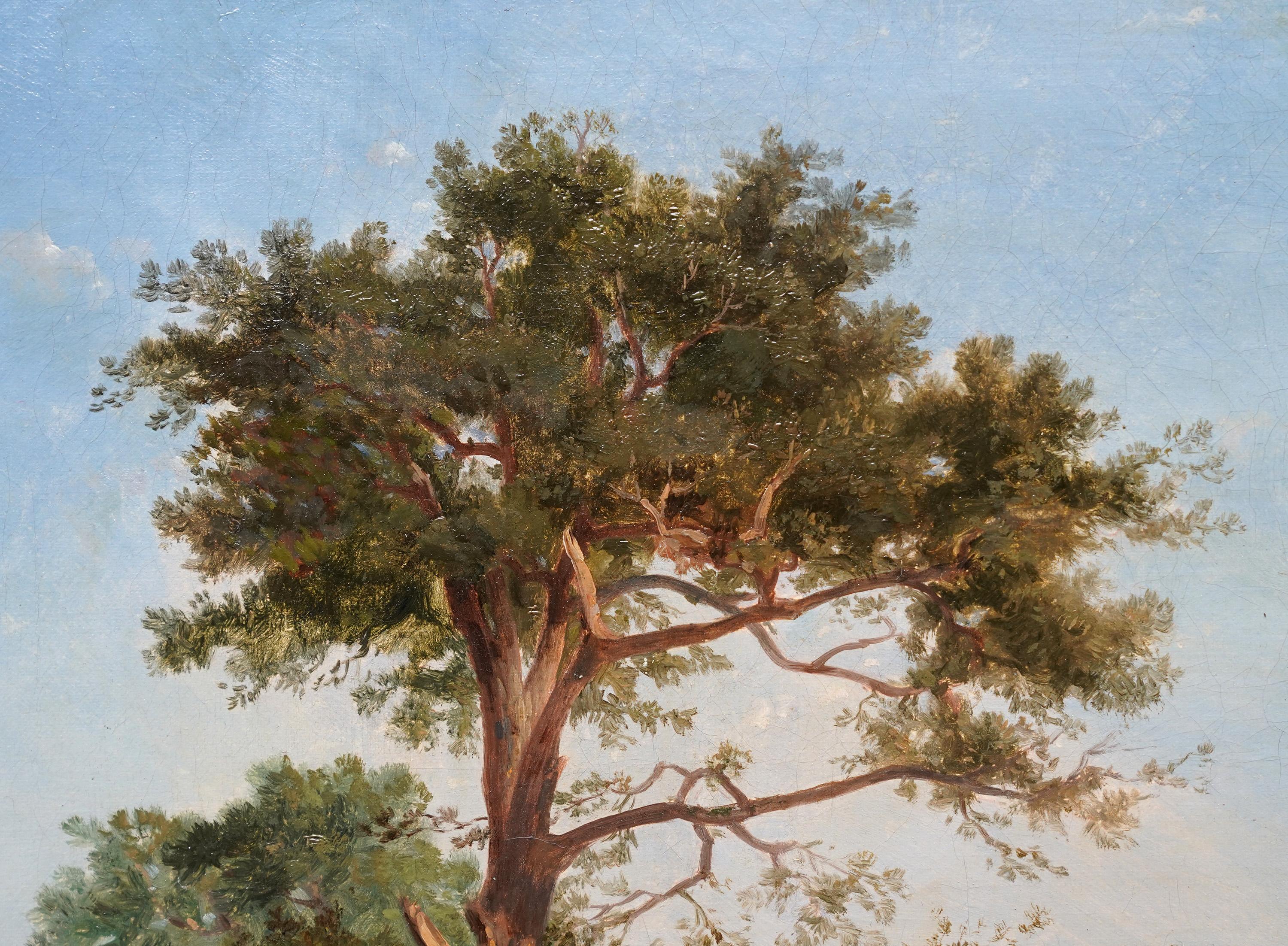 Donne in un paesaggio - pittura ad olio figurativa di un paesaggio dell'arte vittoriana britannica in vendita 1