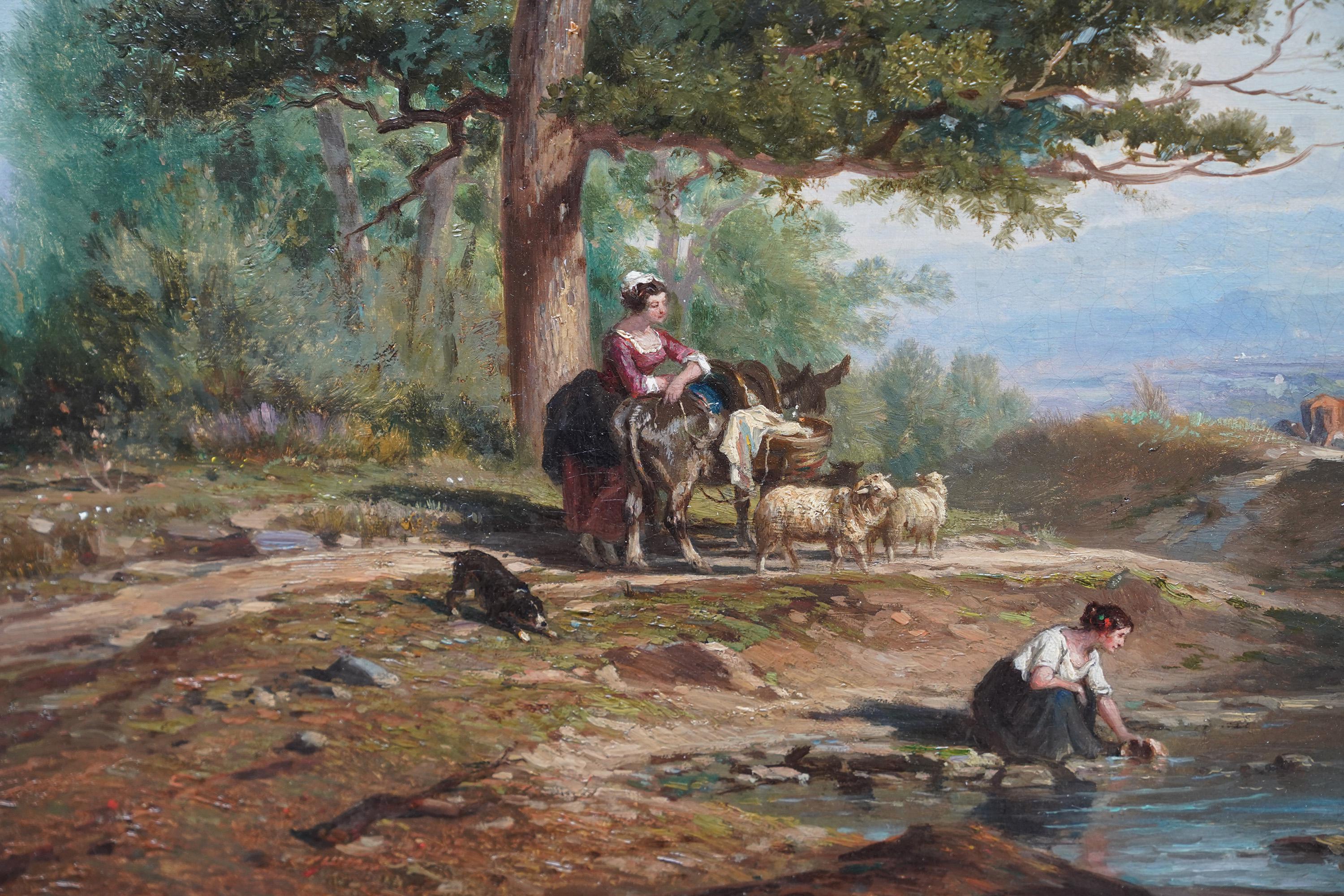Donne in un paesaggio - pittura ad olio figurativa di un paesaggio dell'arte vittoriana britannica in vendita 2