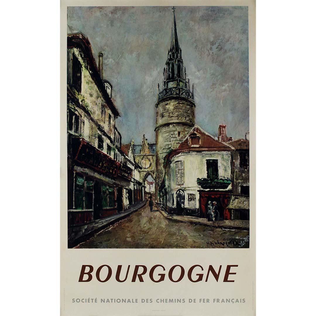 Original-Reiseplakat von Henry De Waroquier für die SNCF nach Bourgogne, 1949 – Print von Henry de Waroquier