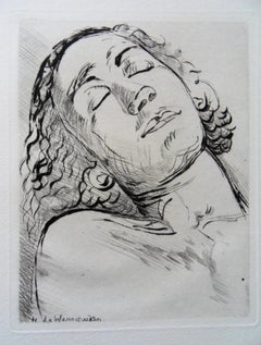 Vintage Portrait of a Dreamer - Original etching, 1943