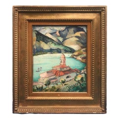 Henry De Waroquier Signed Cubist Painting "le lac de Come", Italy, 1912
