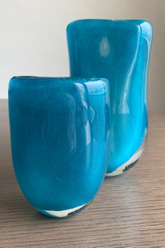 Henry Dean, Belgian,  Art Glass Vase, Turquoise, Handblown - Pair
