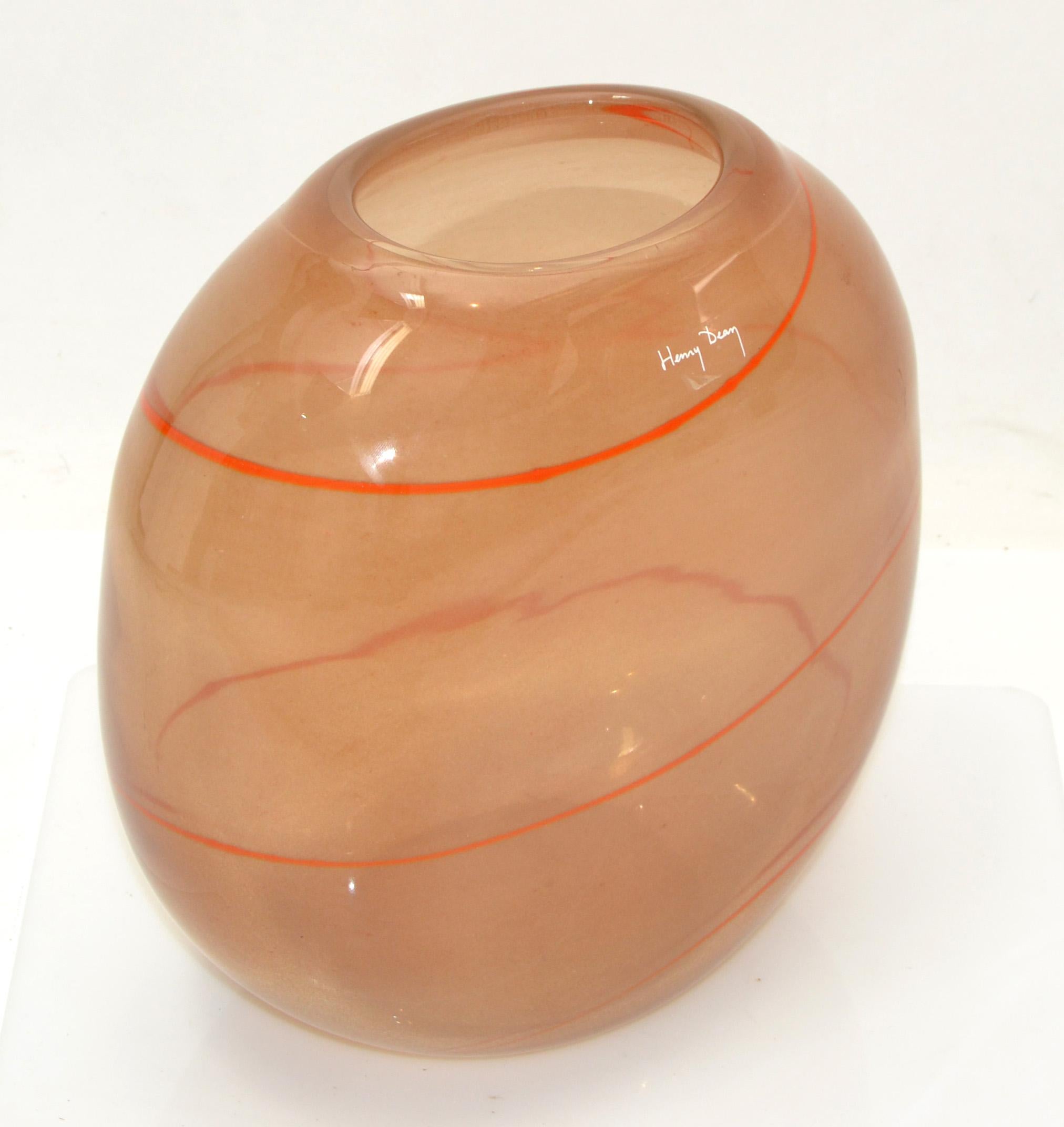 Henry Dean Belgien mundgeblasene Mid-Century-Modern-Vase aus geblasenem Glas, Schale 1980 (Moderne der Mitte des Jahrhunderts) im Angebot