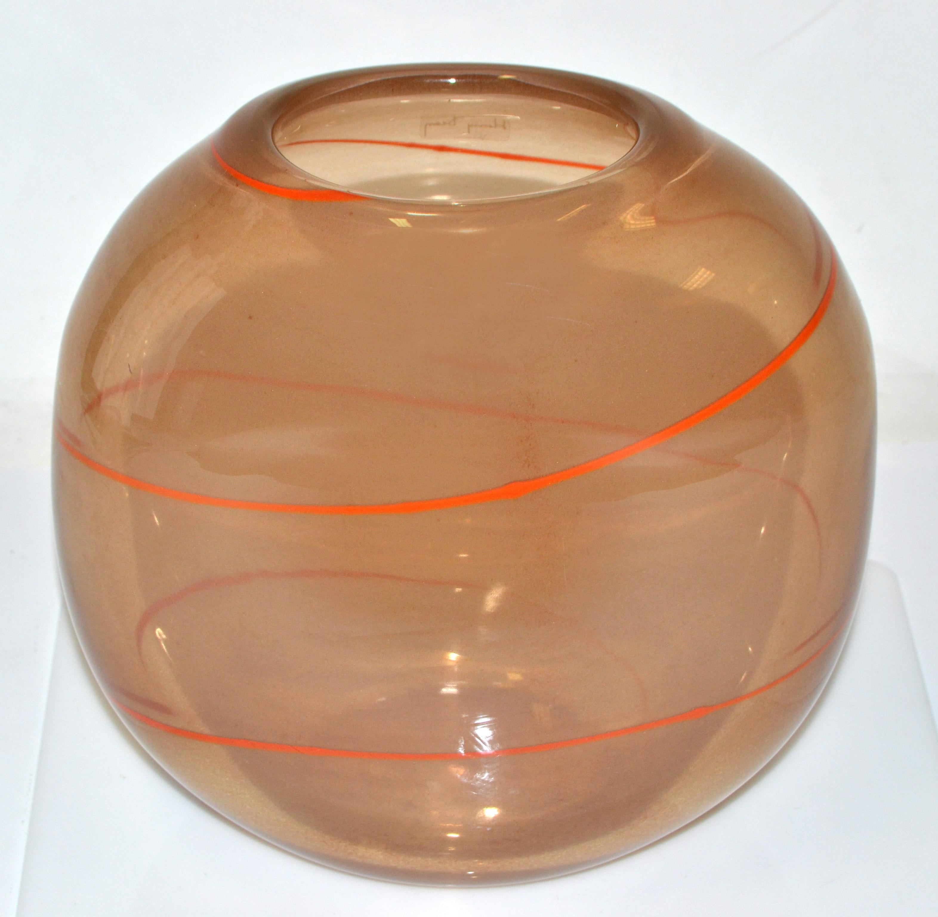 Italian Henry Dean Belgium Blown Mid-Century Modern Striking Blown Glass Vase, Bowl 1980 For Sale