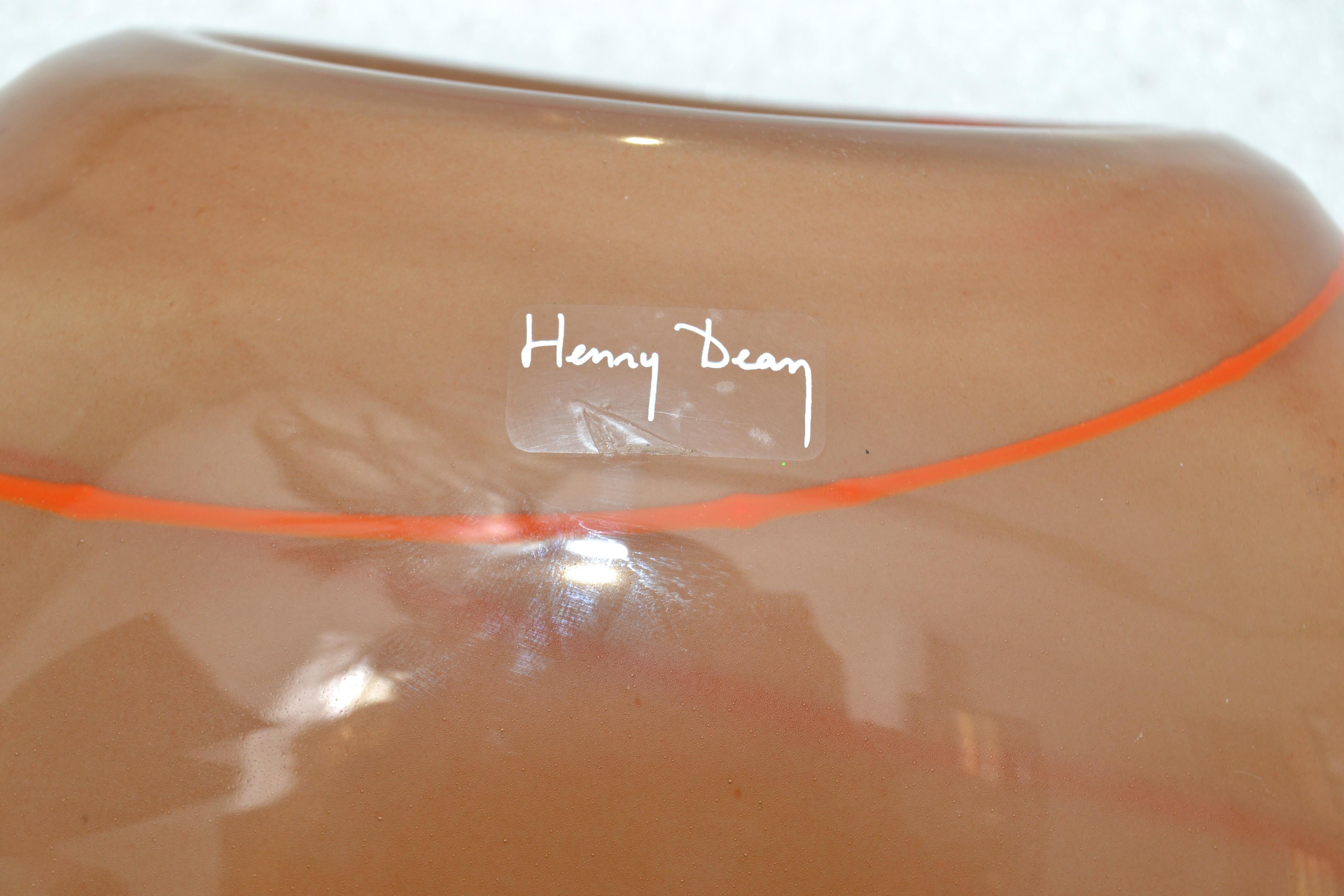 20th Century Henry Dean Belgium Blown Mid-Century Modern Striking Blown Glass Vase, Bowl 1980 For Sale