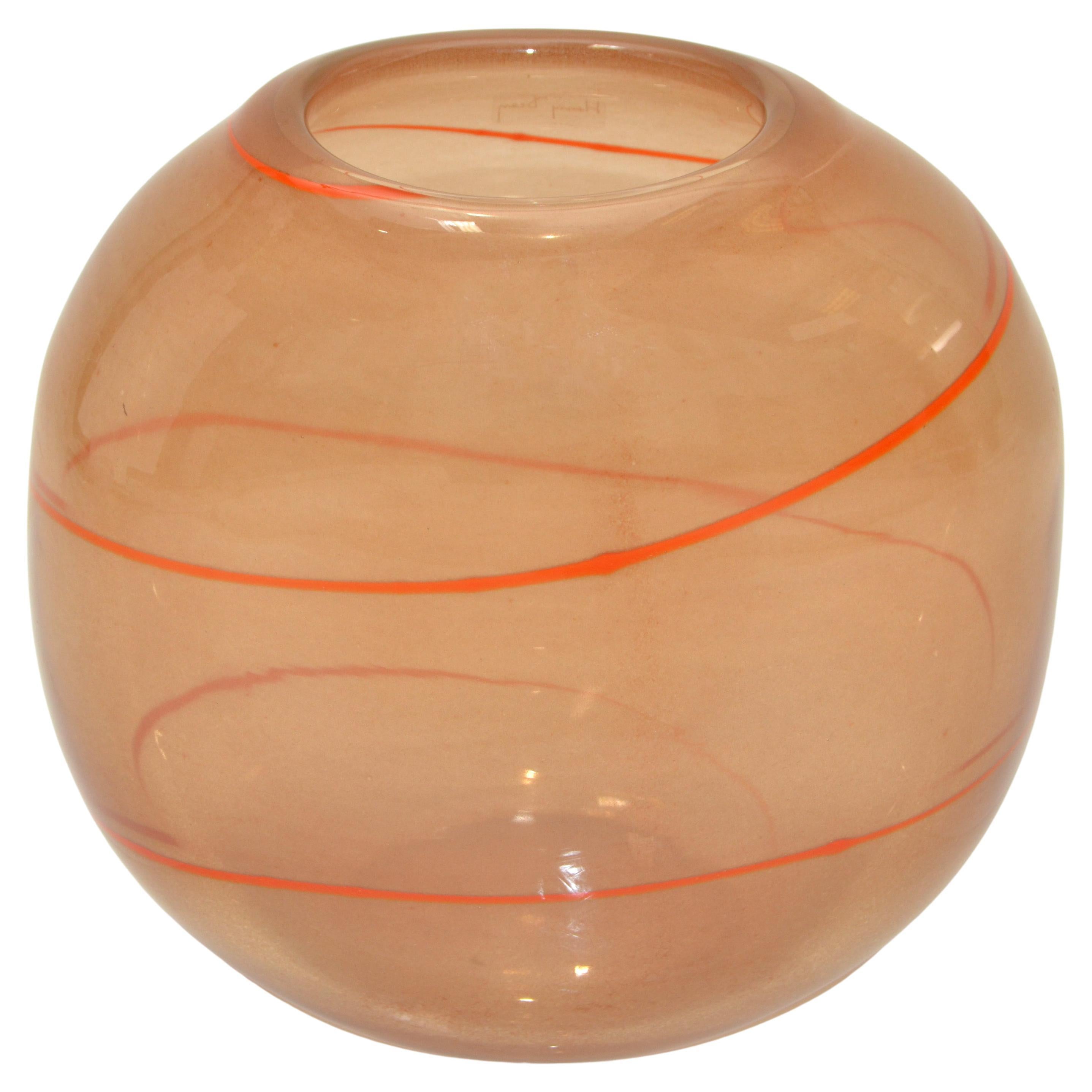 Henry Dean Belgium Blown Mid-Century Modern Striking Blown Glass Vase, Bowl 1980 For Sale