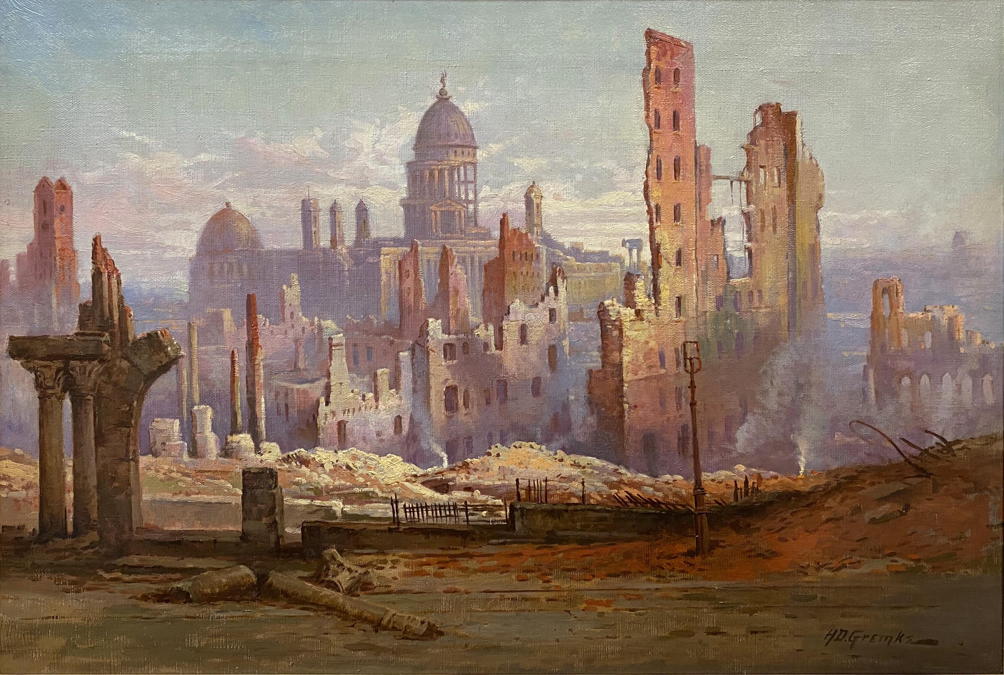  Die Ruinen des Erdbebens und des Brandes von San Francisco – Painting von Henry Deidrich Gremke