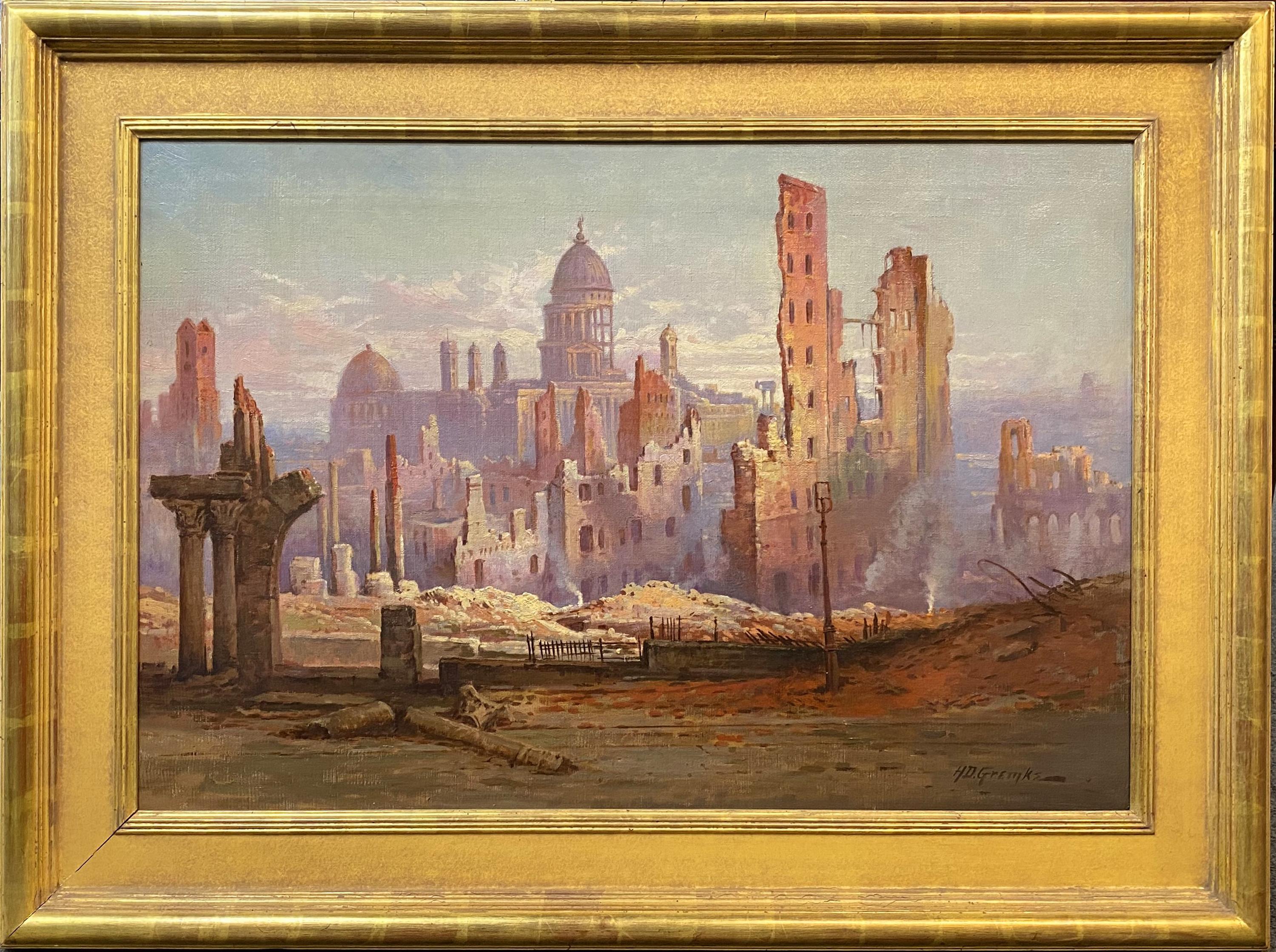 Henry Deidrich Gremke Landscape Painting –  Die Ruinen des Erdbebens und des Brandes von San Francisco
