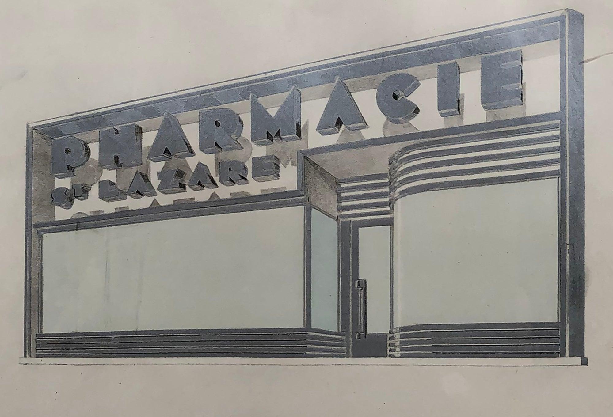 Henry Delacroix 'Pharmacie Saint-Lazare a Paris' 1930- Pochoir For Sale 2
