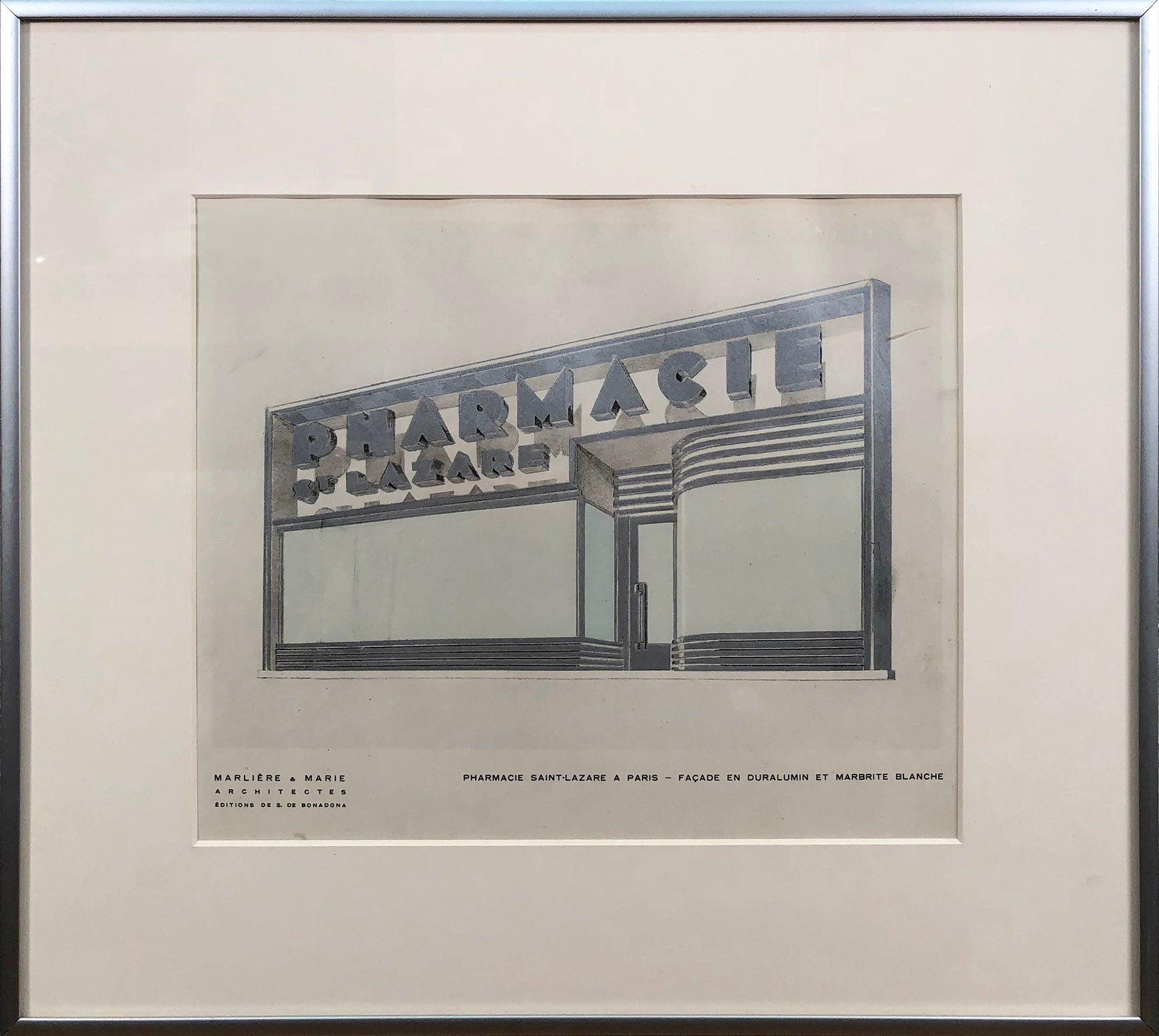 Henry Delacroix "Farmacia Saint-Lazare en París" 1930- Pochoir