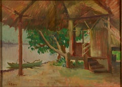 „Au bord du lagon à Mooréa“, signiertes Gemälde im postimpressionistischen Stil