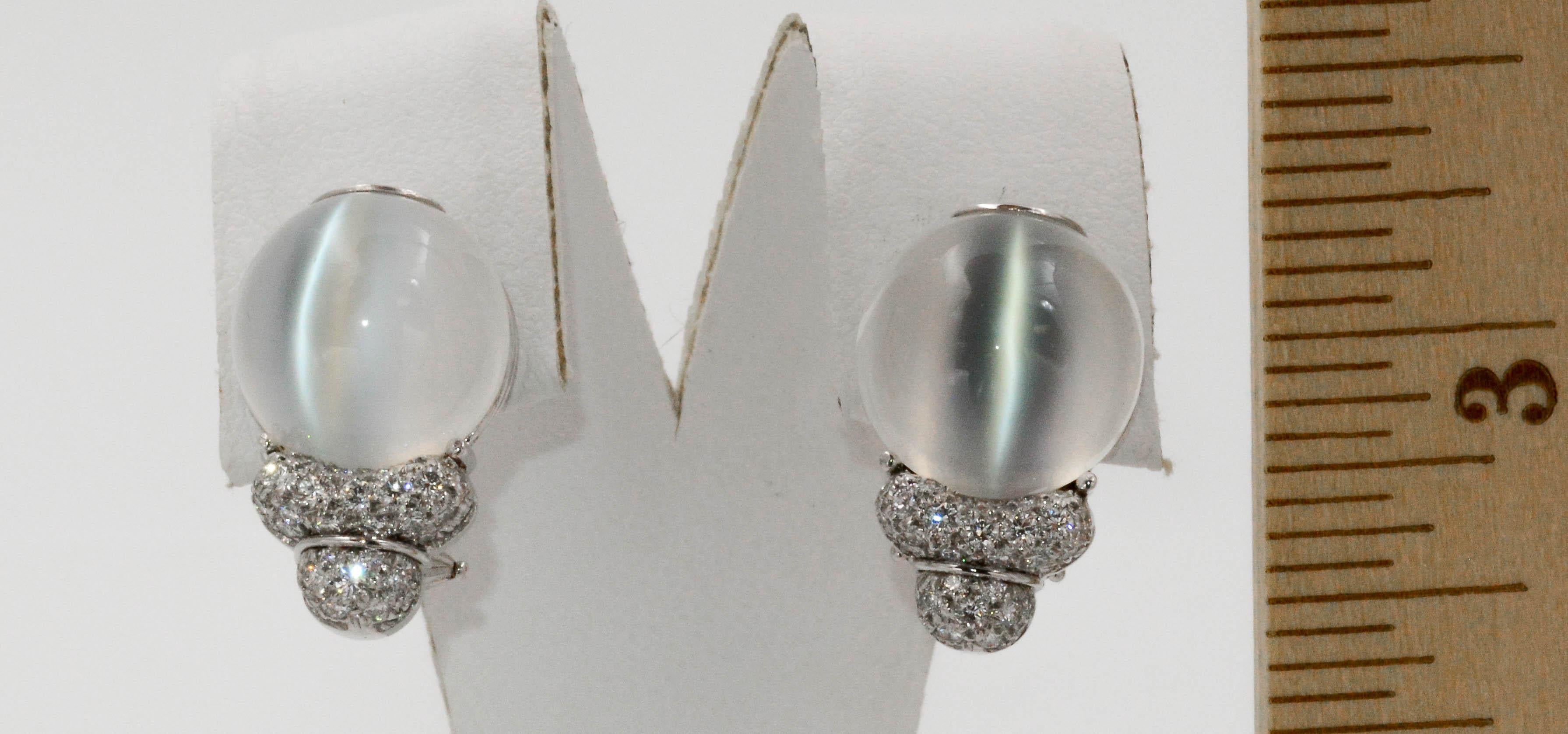 Henry Dunay Moonstone and Diamond 18 Karat White Gold Earrings 5