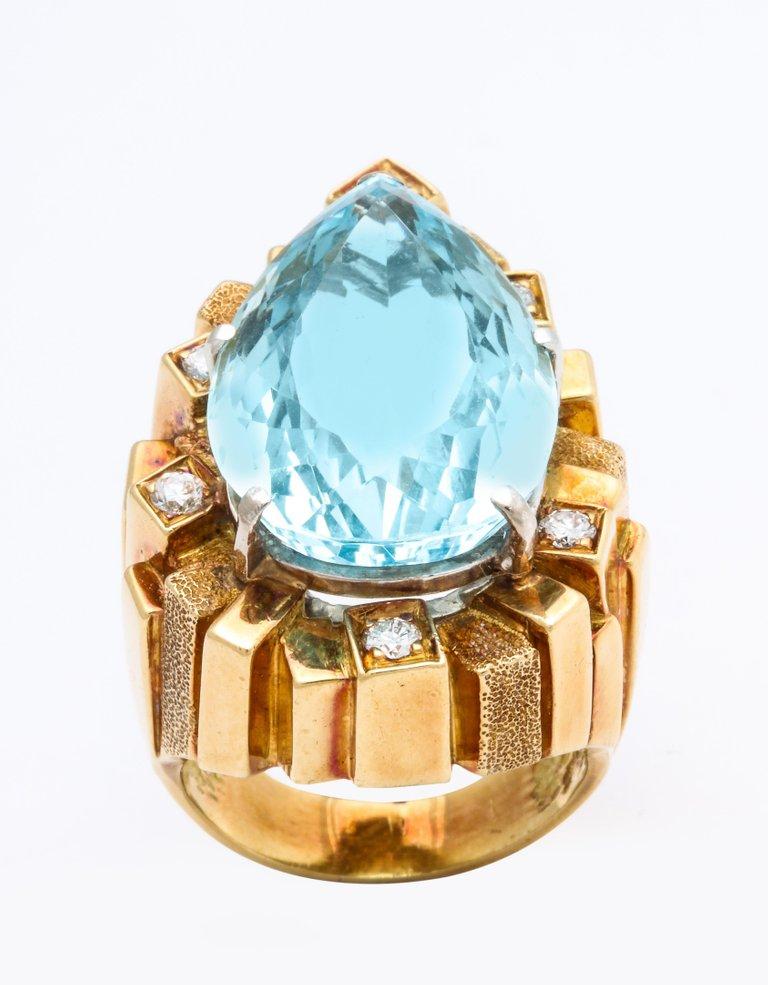 Women's Henry Dunay Retro 18K Aquamarine and Diamond cocktail Ring