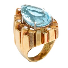 Henry Dunay Vintage 18K Aquamarine and Diamond cocktail Ring