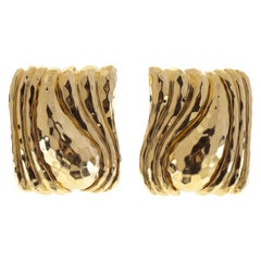 Henry Dunay 18 Karat Hammered Square Earrings