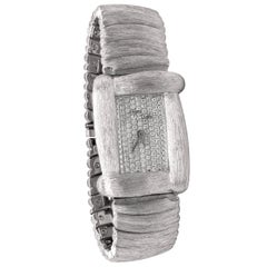 Henry Dunay 18 Karat White Gold Brushed Matte Finish Diamond Wrist Watch