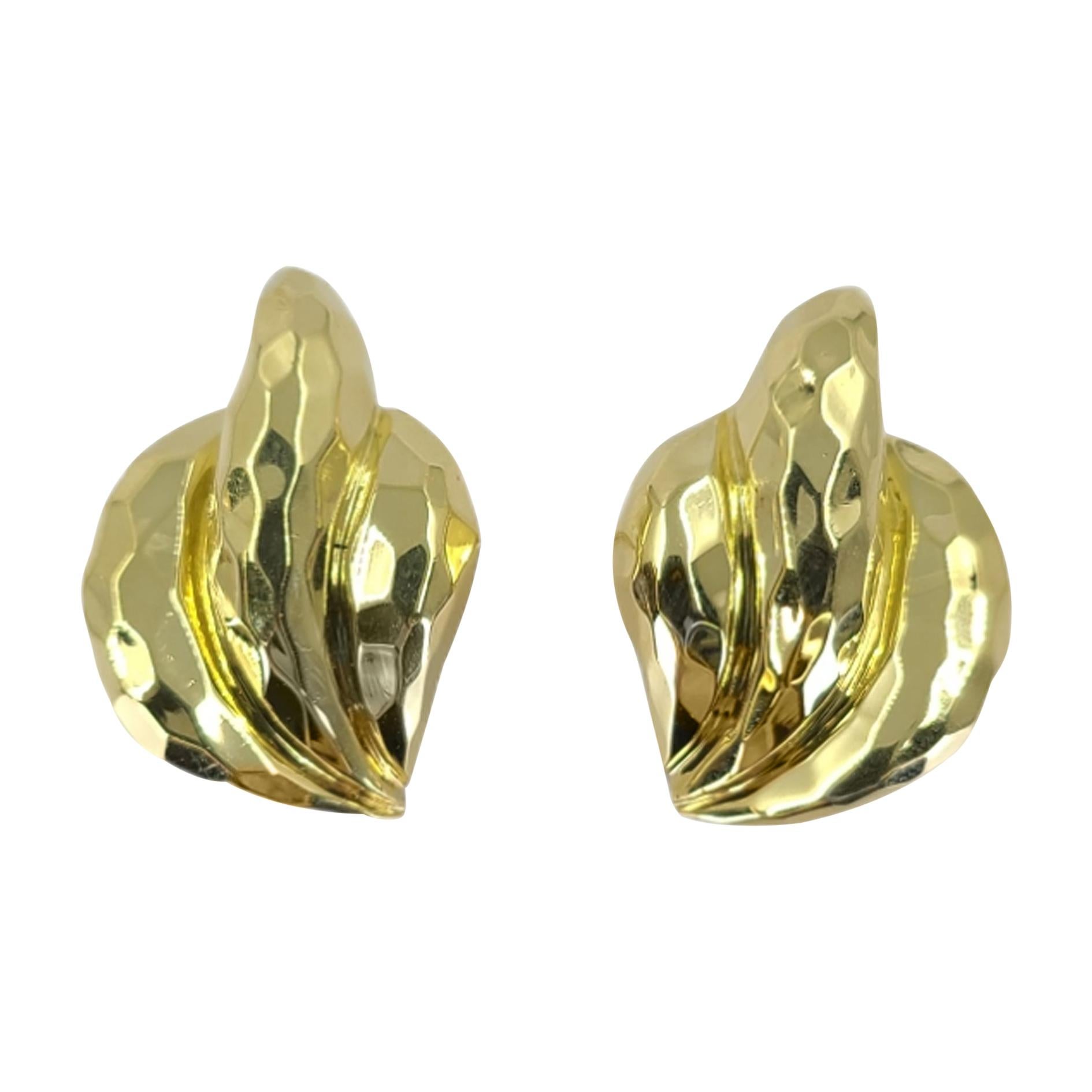 Henry Dunay Yellow Gold Hammered Flame Stud Earrings
