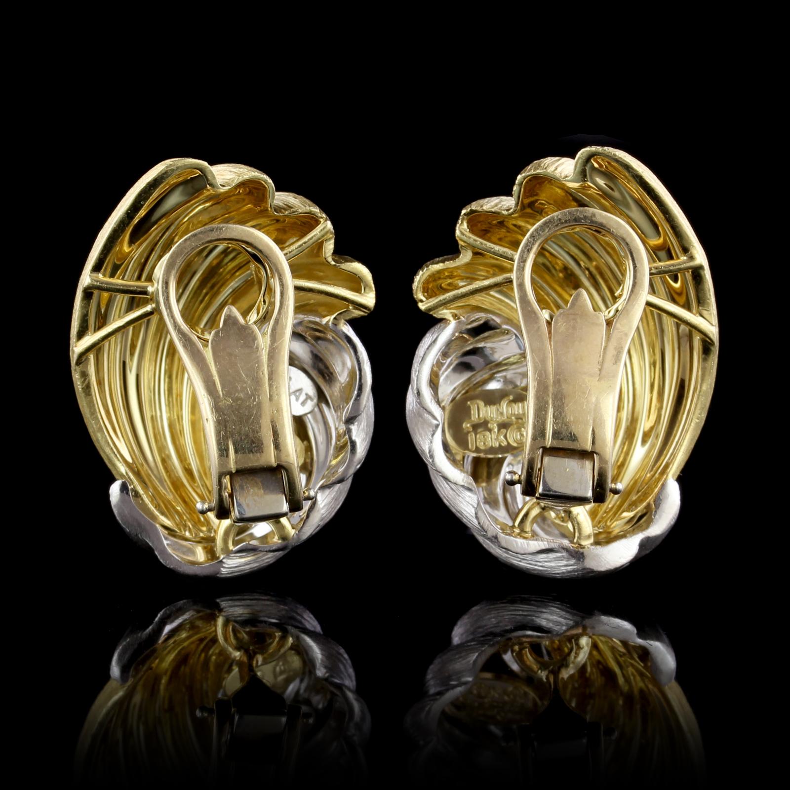Henry Dunay 18 Karat Yellow Gold and Platinum Clip Earrings In Excellent Condition In Nashua, NH