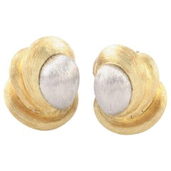 knot of henry Vintage Henry Dunay 18 Karat Yellow Gold and Platinum Sabi Textured Huggie Knot Earrings