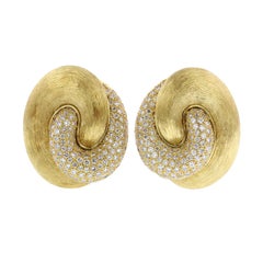 Henry Dunay 18 Karat Yellow Gold Diamond Brushed Gold Earrings