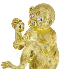 Henry Dunay 18 Karat Yellow Gold Diamond Monkey Brooch