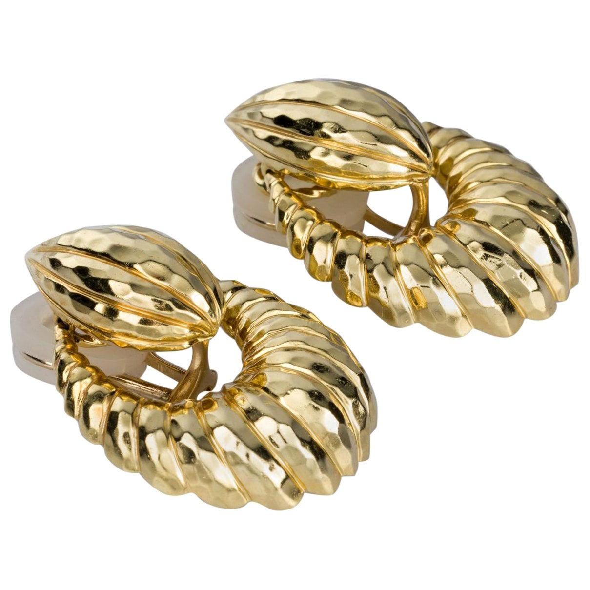 Henry Dunay 18 Karat Yellow Gold Door-Knocker Drop Earrings For Sale