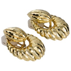 Henry Dunay 18 Karat Yellow Gold Door-Knocker Drop Earrings