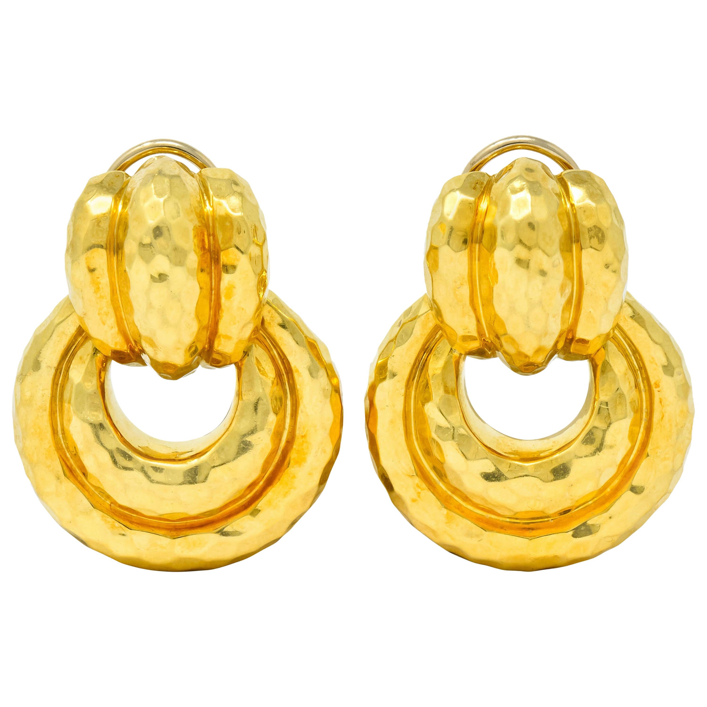 Henry Dunay 18 Karat Yellow Gold Fashionable Door Knocker Earrings