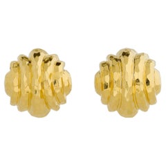 Henry Dunay 18 Karat Yellow Gold Hammered Texture Ridge Earrings (Clip-On)