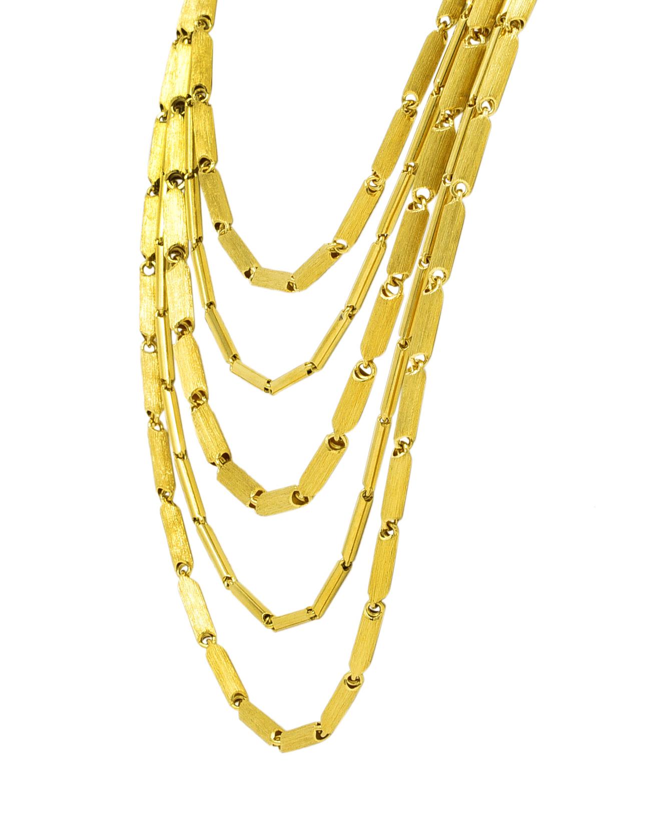 Henry Dunay 18 Karat Yellow Gold Multi-Strand Chain Link Vintage Necklace In Excellent Condition In Philadelphia, PA
