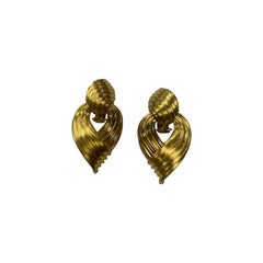 Henry Dunay 18 Karat Yellow Gold Sabi Finish Clip-On Drop Earrings