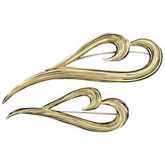 Henry Dunay 18 Karat Yellow Gold Stylized Heart Pins