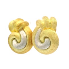 Henry Dunay 18 Yellow Gold & Platinum Brushed Finish Sabi Omega Earrings