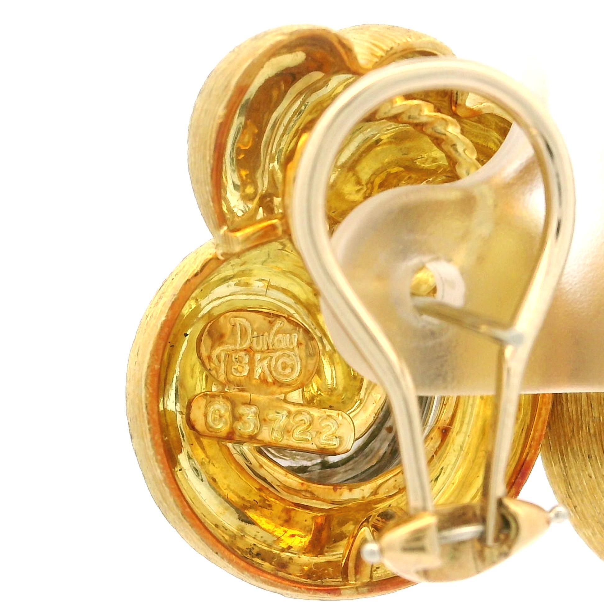 Henry Dunay 18 Yellow Gold & Platinum Brushed Finish Sabi Omega Earrings For Sale 2