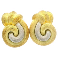 Henry Dunay 18 Yellow Gold & Platinum Brushed Finish Sabi Omega Earrings