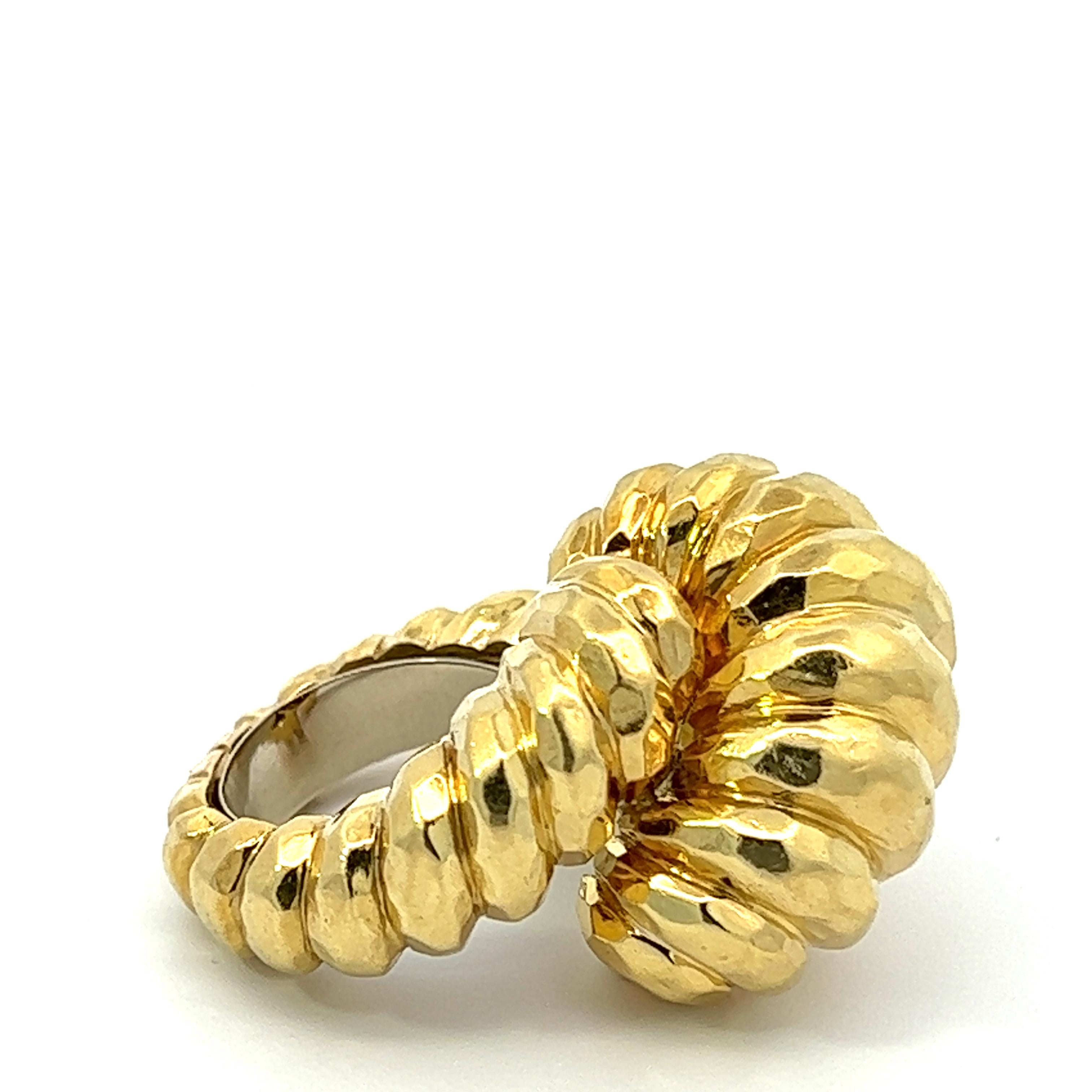 Women's or Men's Henry Dunay 18k Gold Hammered Finish Croissant Large Statement Cocktail Ring