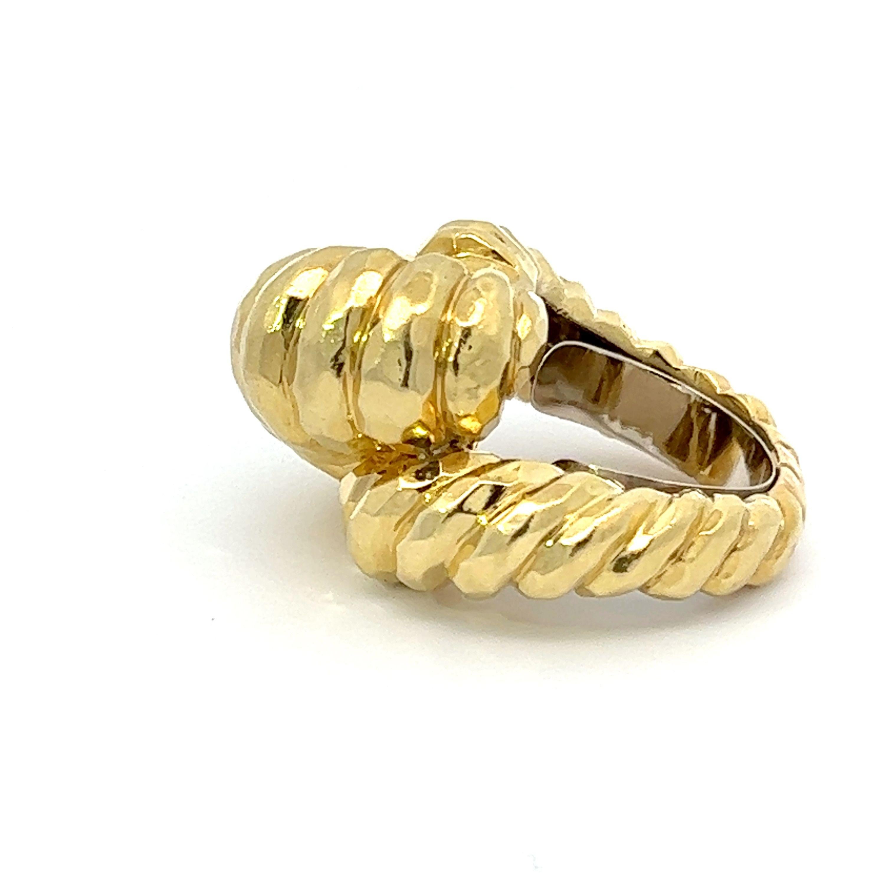 Henry Dunay 18k Gold Hammered Finish Croissant Large Statement Cocktail Ring 1