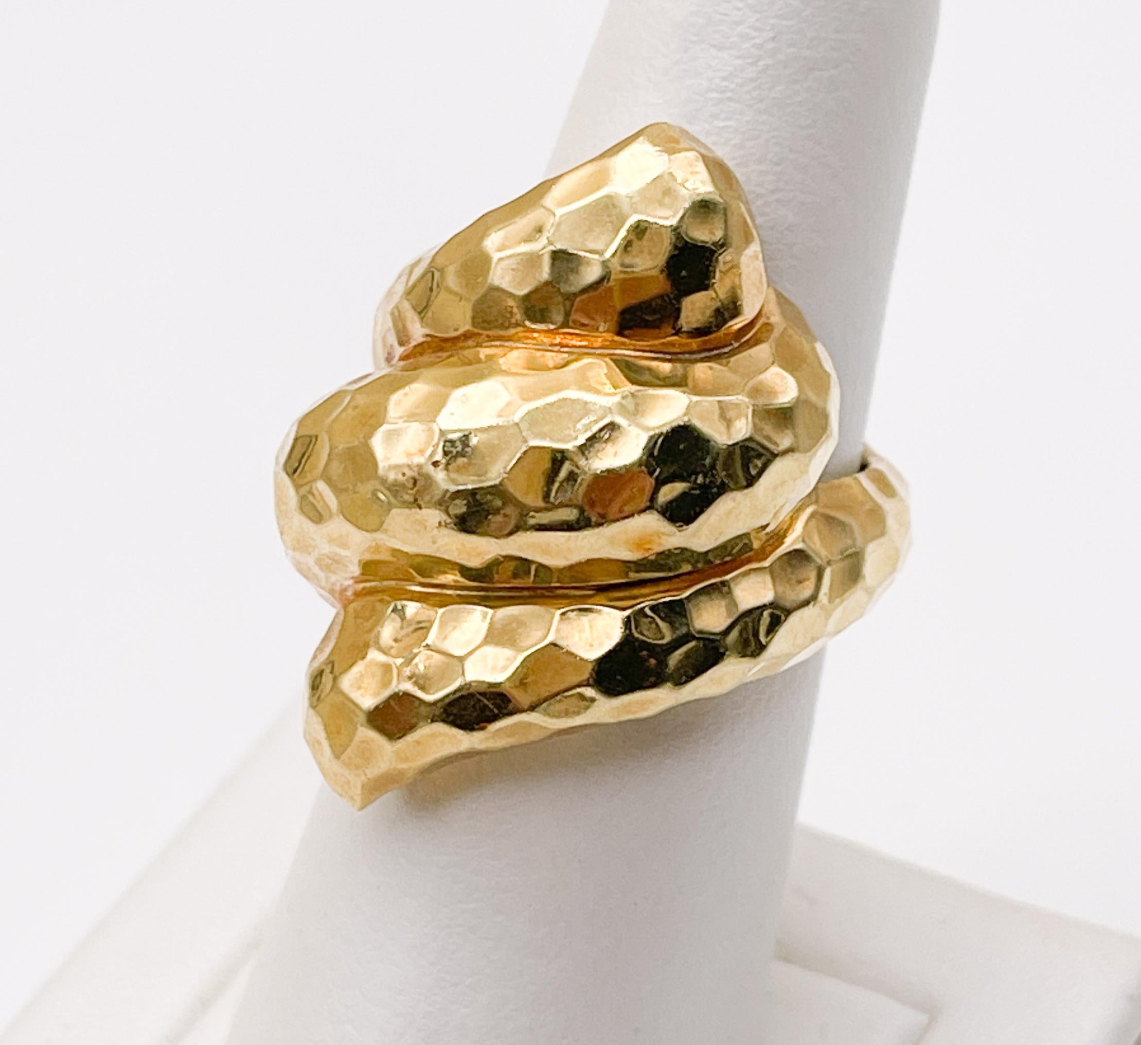 Modernist Henry Dunay 18k Gold Hammered Twist Ring For Sale