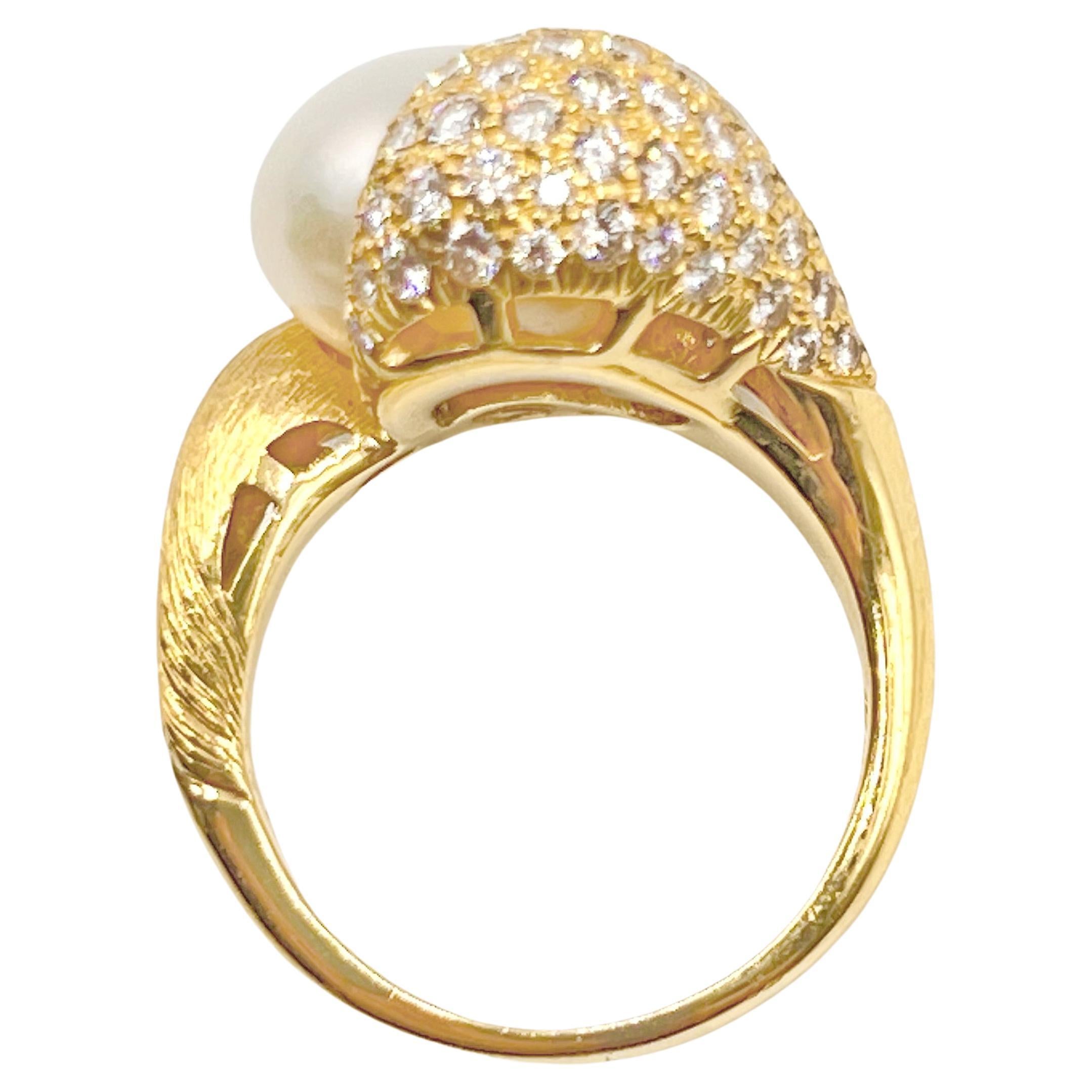 Modern Henry Dunay 18k Gold South Sea Pearl Diamond Sabi Ring For Sale
