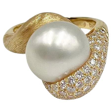 Henry Dunay 18k Gold South Sea Pearl Diamond Sabi Ring For Sale