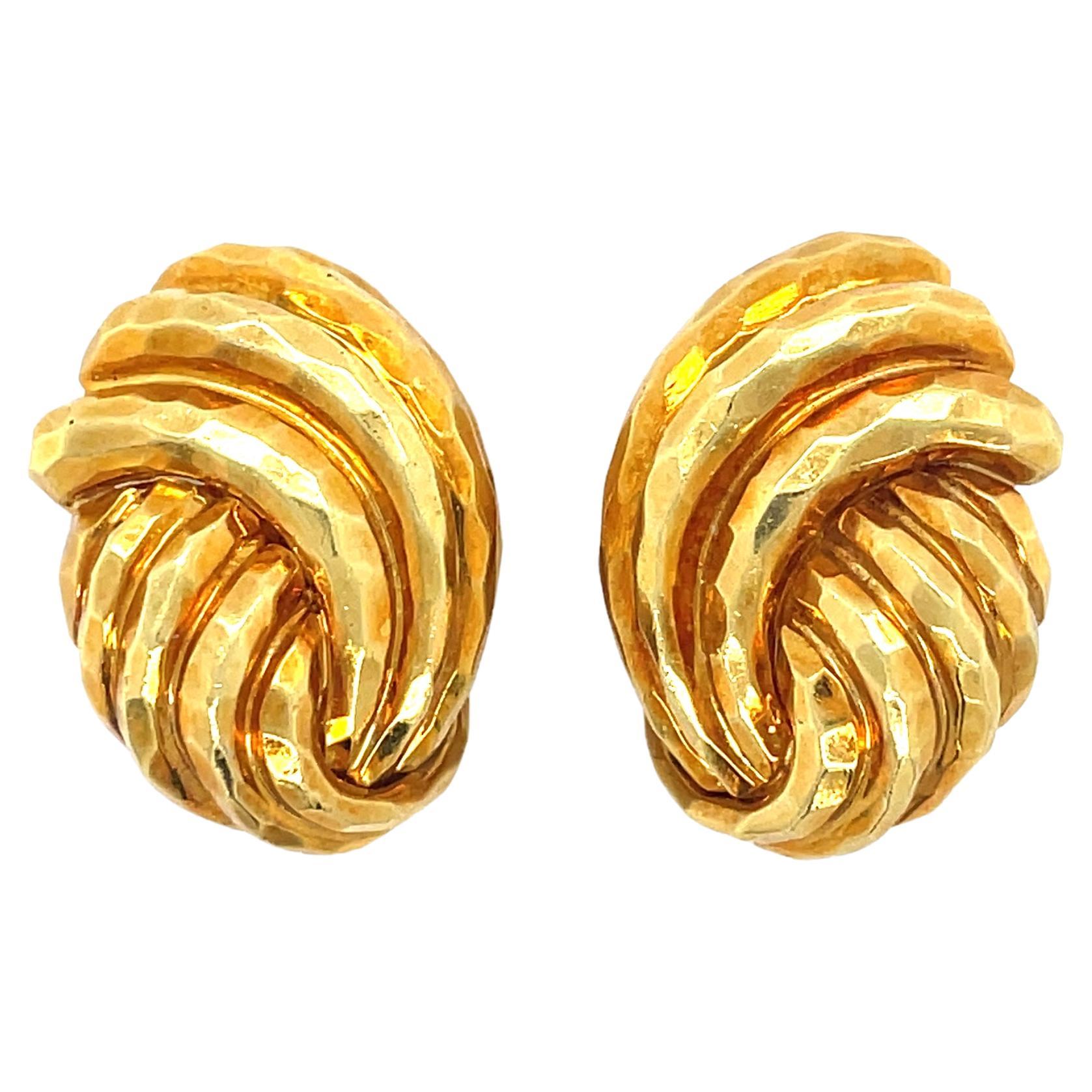 Henry Dunay 18K Hammered Gold Knot Earrings