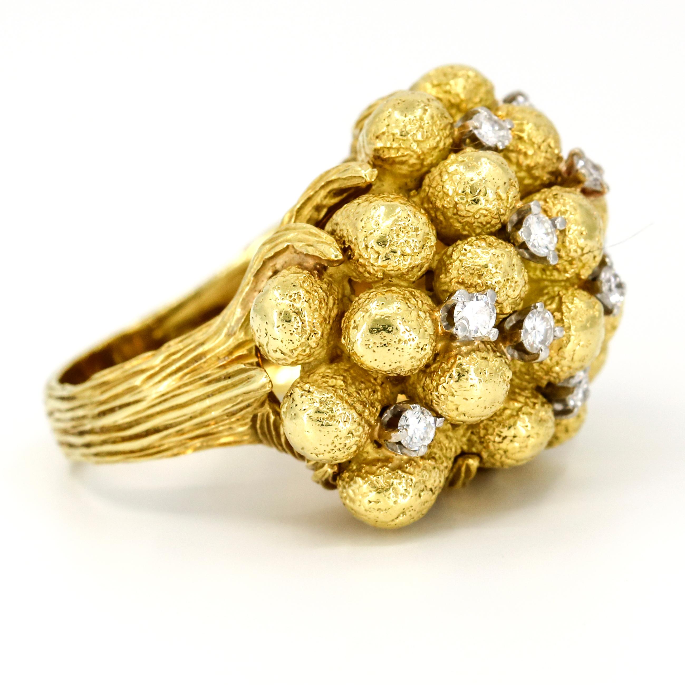 Retro Henry Dunay 18 Karat Yellow Gold Diamond Statement Ring For Sale