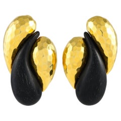 Henry Dunay 18K Yellow Gold Ebony Clip-On Earrings