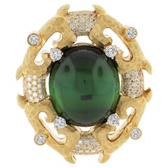 Alfiler broche con cabujón de turmalina verde y diamantes Henry Dunay de oro amarillo de 18 quilates GIA